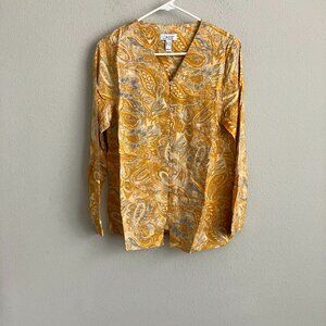 Denim & Co. Paisley Print V-Neck Button Front Top - Sunset (Sz XS) a520332